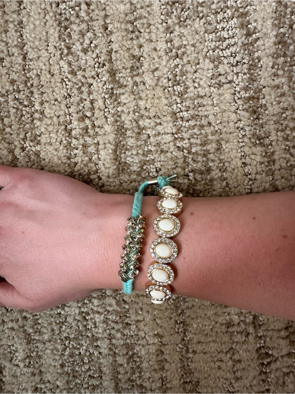 J. Crew Turquoise Cord and White Stone Bracelet Duo